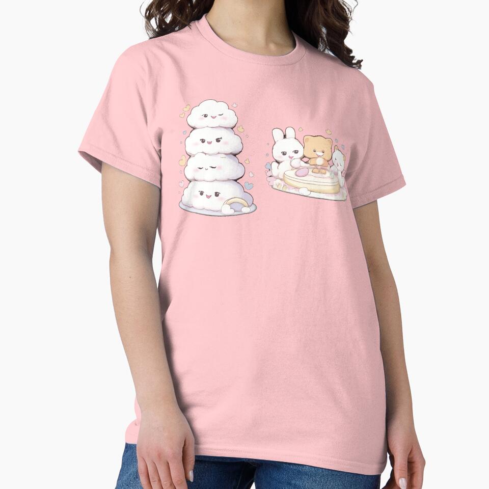 Cute Kawaii Cloud Friends T-Shirt | Adorable Pastel Cartoon Tee by KDesignCrafts Hoodie, Sweatshirt (Image 2)
