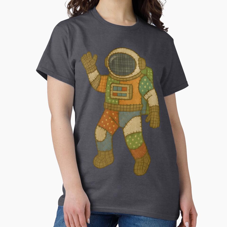 Faux Patchwork Space Explorer – Cozy Quilted Astronaut Design by shmupod T-Shirts, Hoodie, Sweatshirt (Image 2)