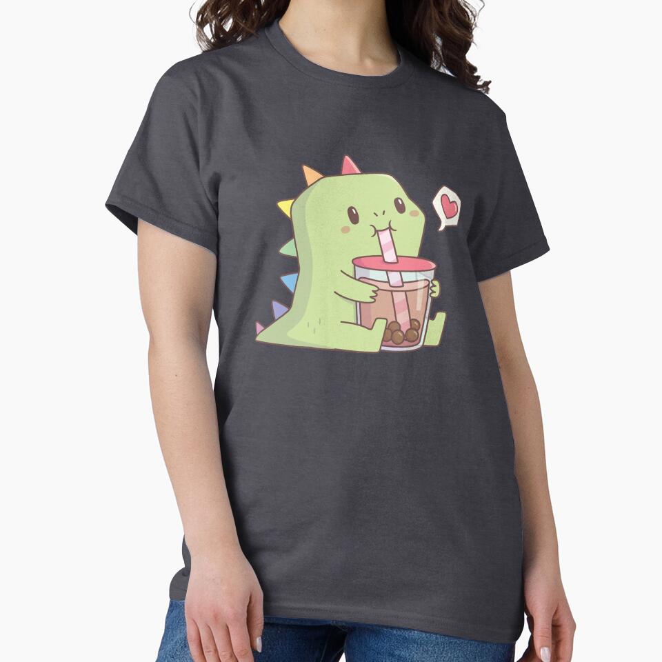 Cute Dino with Rainbow Spikes Loves Bubble Tea by rustydoodle T-Shirts, Hoodie, Sweatshirt | BlankRebels.com (Image 2)