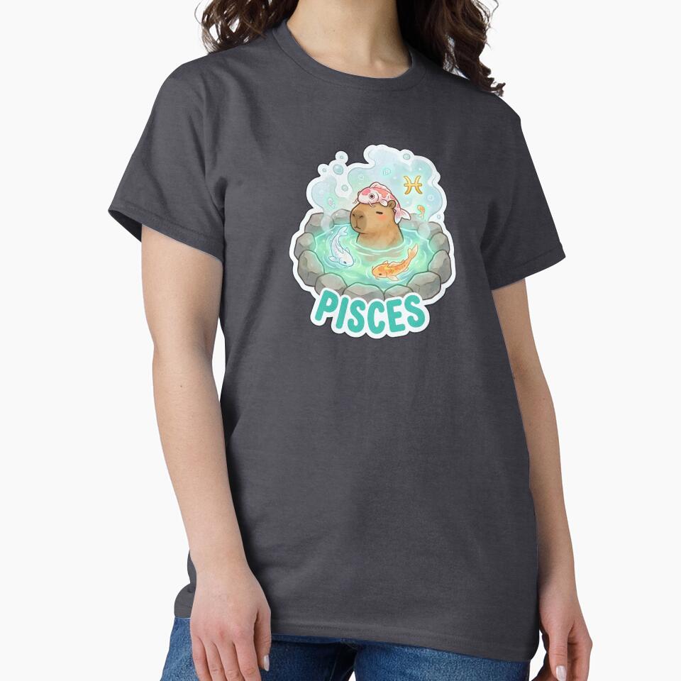 Zodiac Capybara Pisces – Dreamy Water Sign Onsen Cute Zodiac Sticker by Nuist25 T-Shirts, Hoodie, Sweatshirt (Image 2)