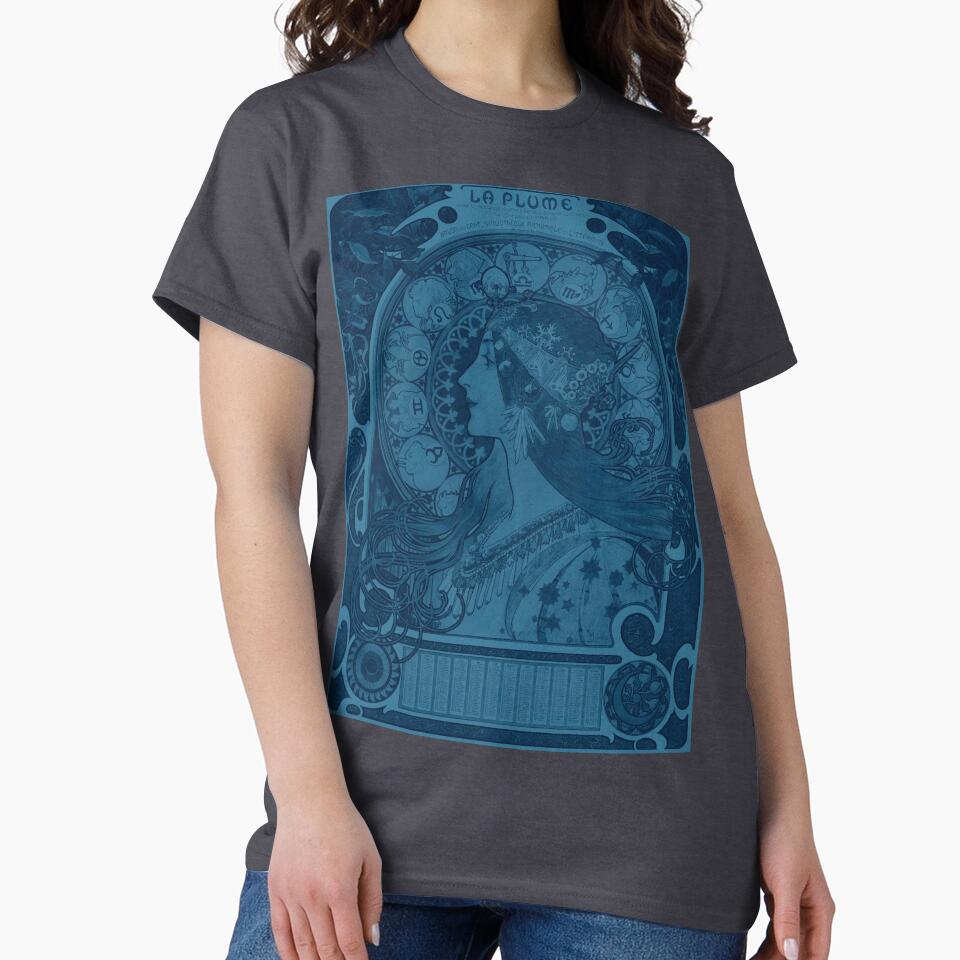 Zodiaque or La Plume in Blue(ca. 1896–1897) by Alphonse Maria Mucha. by theartsycamper T-Shirts, Hoodie, Sweatshirt (Image 2)
