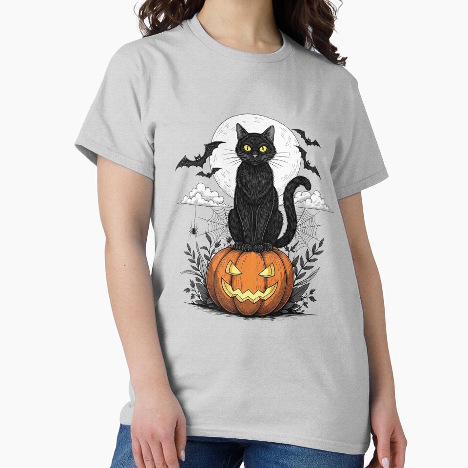 Spooky Black Cat on Pumpkin | Halloween Night Moon Design by TinaDu- T-Shirts, Hoodie, Sweatshirt | BlankRebels.com (Image 2)
