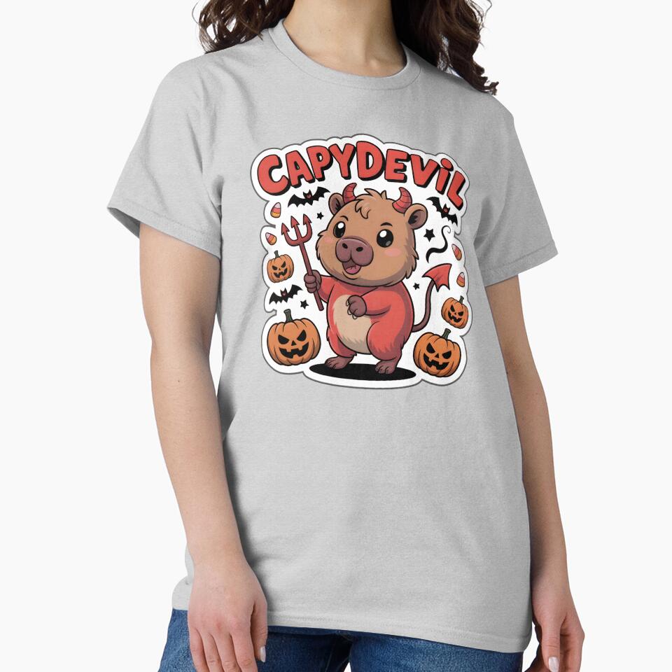 Capydevil | Cute Halloween Devil Capybara Sticker Chibi Kawaii Art by Nuist25 T-Shirts, Hoodie, Sweatshirt (Image 2)