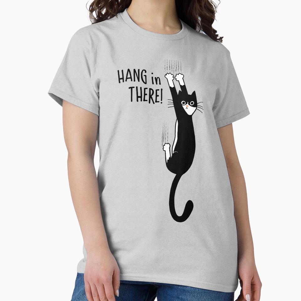 Tuxedo Cat Hanging On Hang In There! Funny Cat Hanging On With Claws by Jenn Inashvili T-Shirts, Hoodie, Sweatshirt (Image 2)
