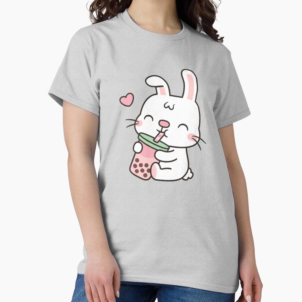 Cute Little White Bunny Enjoying Boba Tea by rustydoodle T-Shirts, Hoodie, Sweatshirt | BlankRebels.com (Image 2)