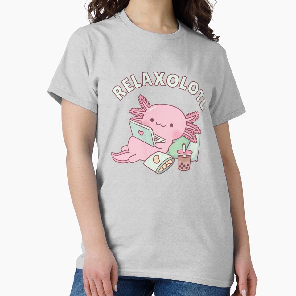 Cute Relax A Lot Axolotl Funny Pun by rustydoodle T-Shirts, Hoodie, Sweatshirt | BlankRebels.com (Image 2)