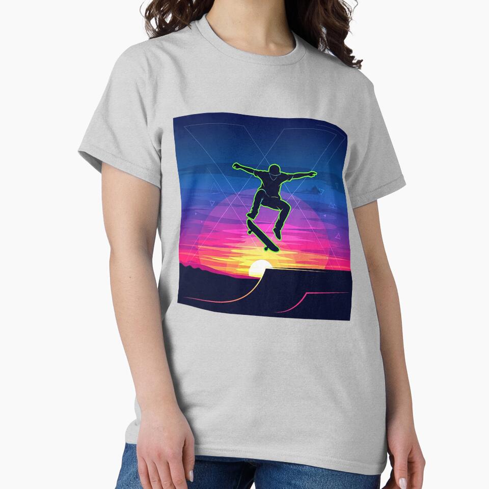 Neon Sunset Skateboarder Silhouette  by 664836Arafat T-Shirts, Hoodie, Sweatshirt | BlankRebels.com (Image 2)