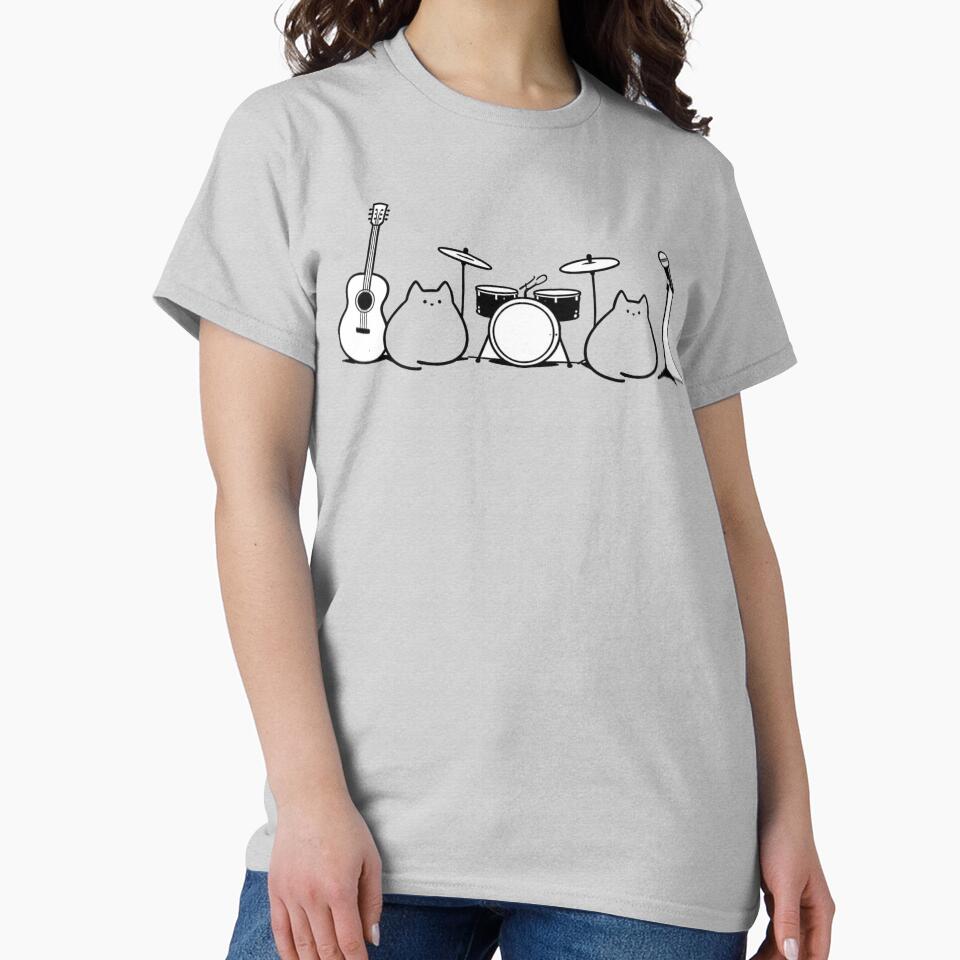 Cute Cat Band T-Shirt | Funny Music Cats Line Art Hoodie Tee by KDesignCrafts Sweatshirt | BlankRebels.com (Image 2)