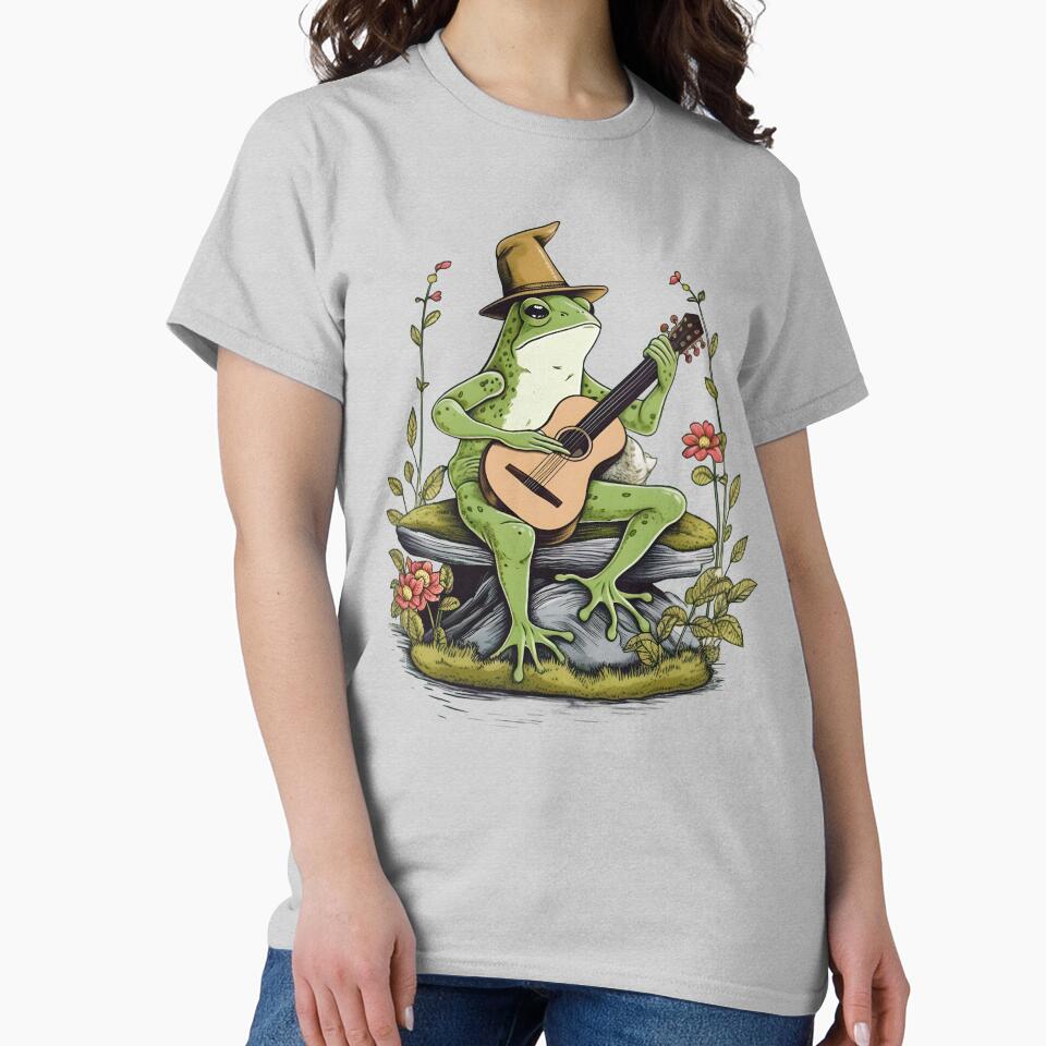 Cottagcore Aesthetic Frog Playing Guitar Banjo Graphic by sanadkarmakar T-Shirts, Hoodie, Sweatshirt (Image 2)