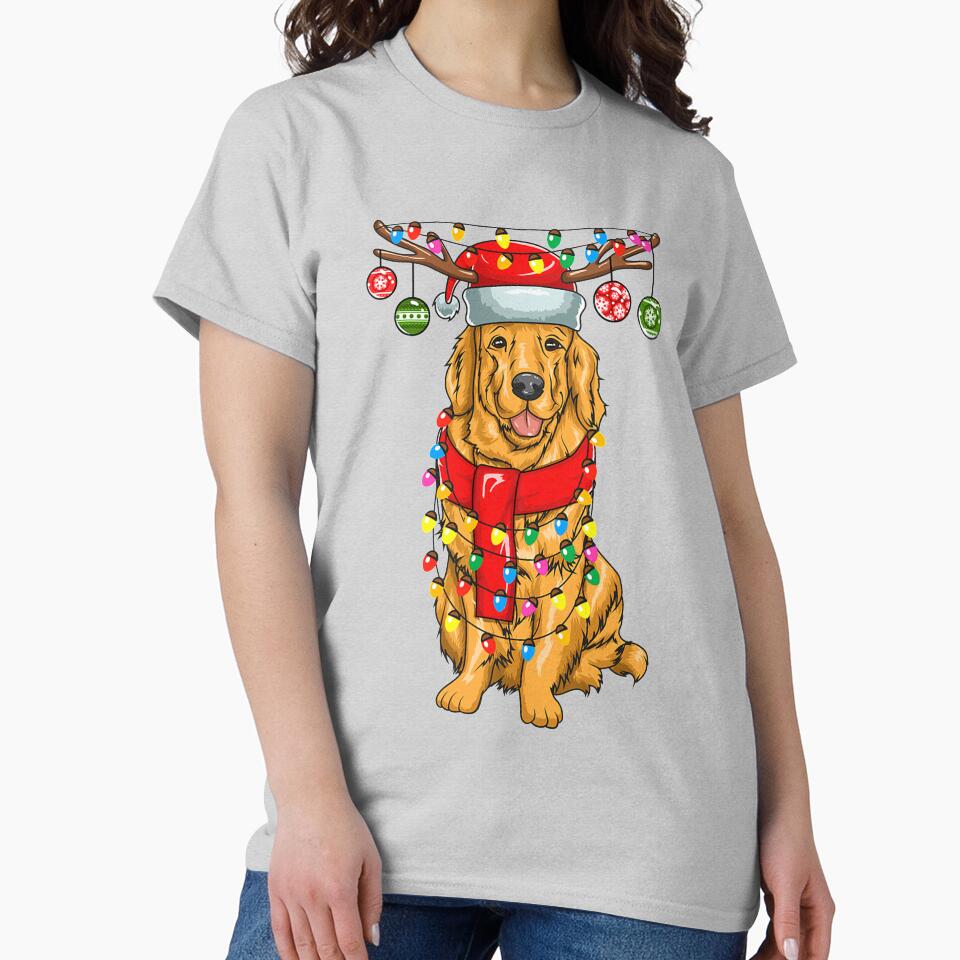 Christmas Golden Retriever Dog Holiday Lights With Antlers by NiceStore095 T-Shirts, Hoodie, Sweatshirt (Image 2)