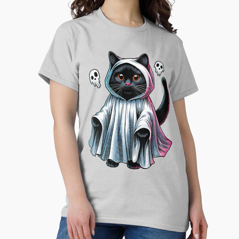 Halloween Black Cat Ghost by RayCrimson T-Shirts, Hoodie, Sweatshirt | BlankRebels.com (Image 2)