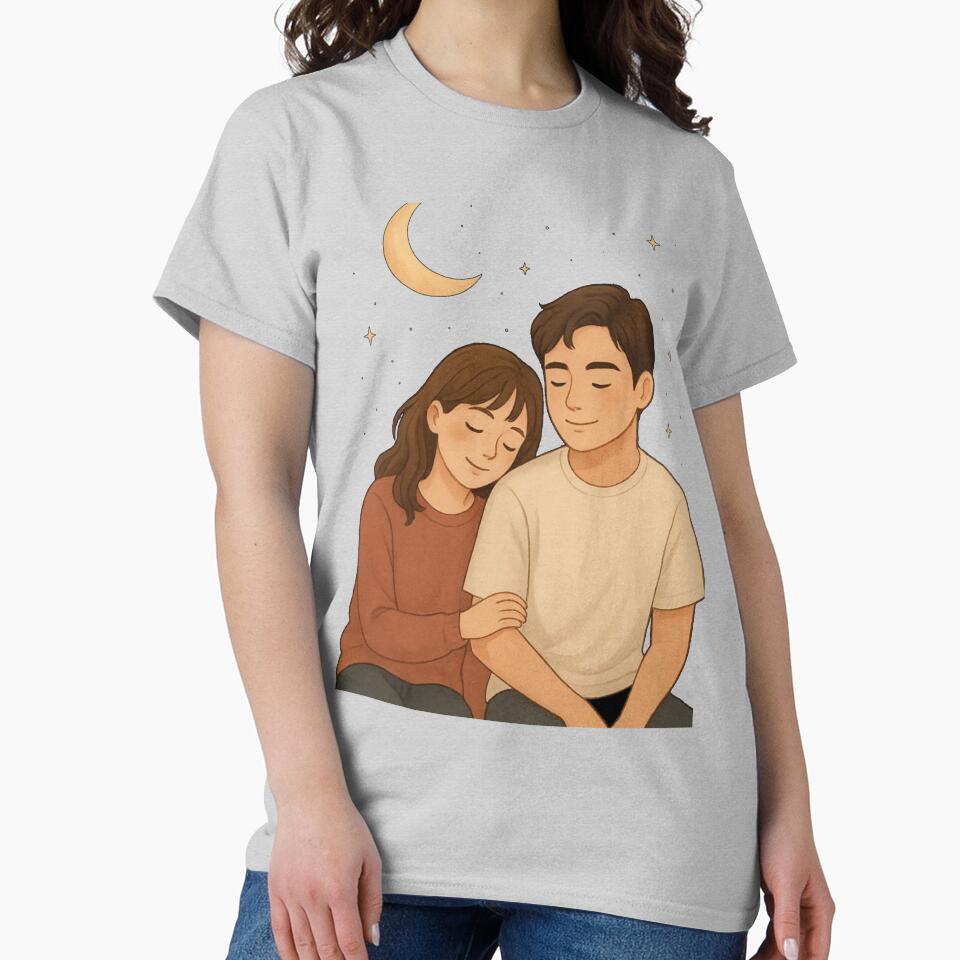 Cute Couple Sitting Together Design | Romantic Aesthetic Love T-Shirt & Gift by KDesignCrafts Hoodie, Sweatshirt (Image 2)