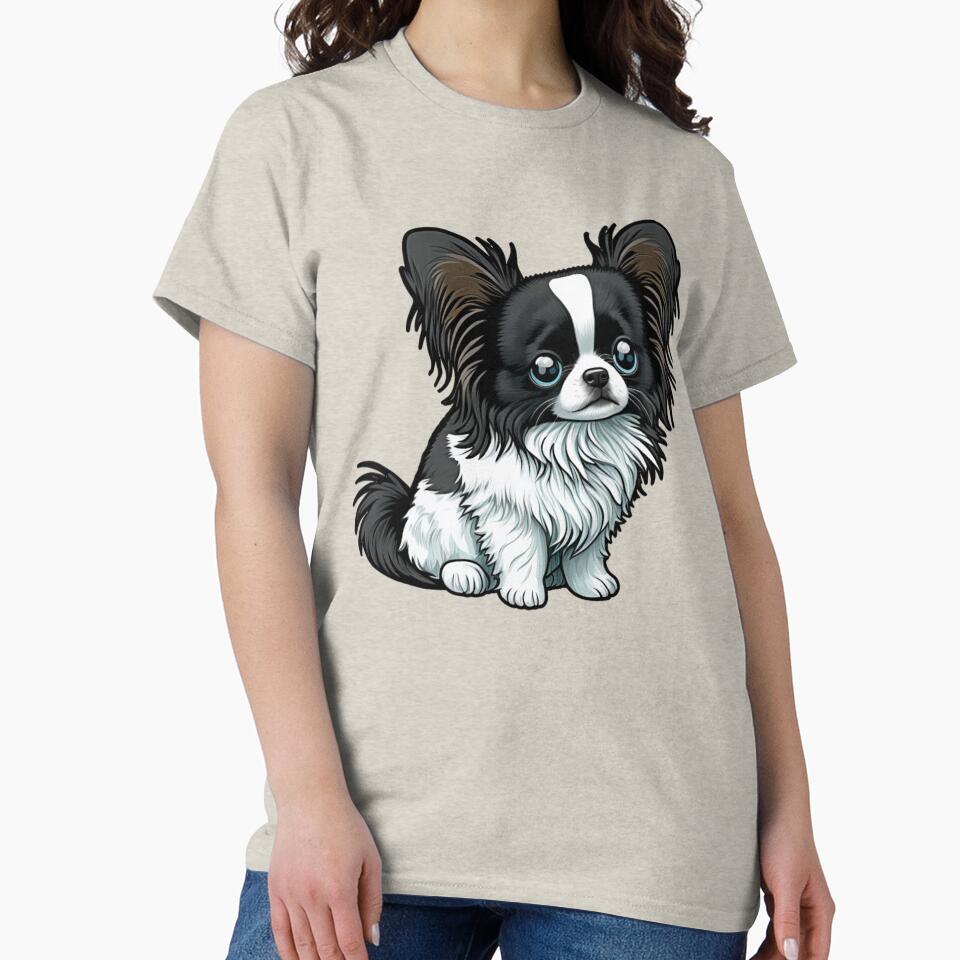 Papillon Dog Puppy - Black and White Fur - Kawaii Cartoon by UncannyCanvas