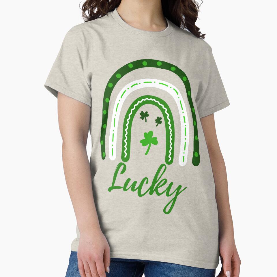 St. Patrick's Day Rainbow Shamrock T-Shirt for Women and Girls (Image 2)