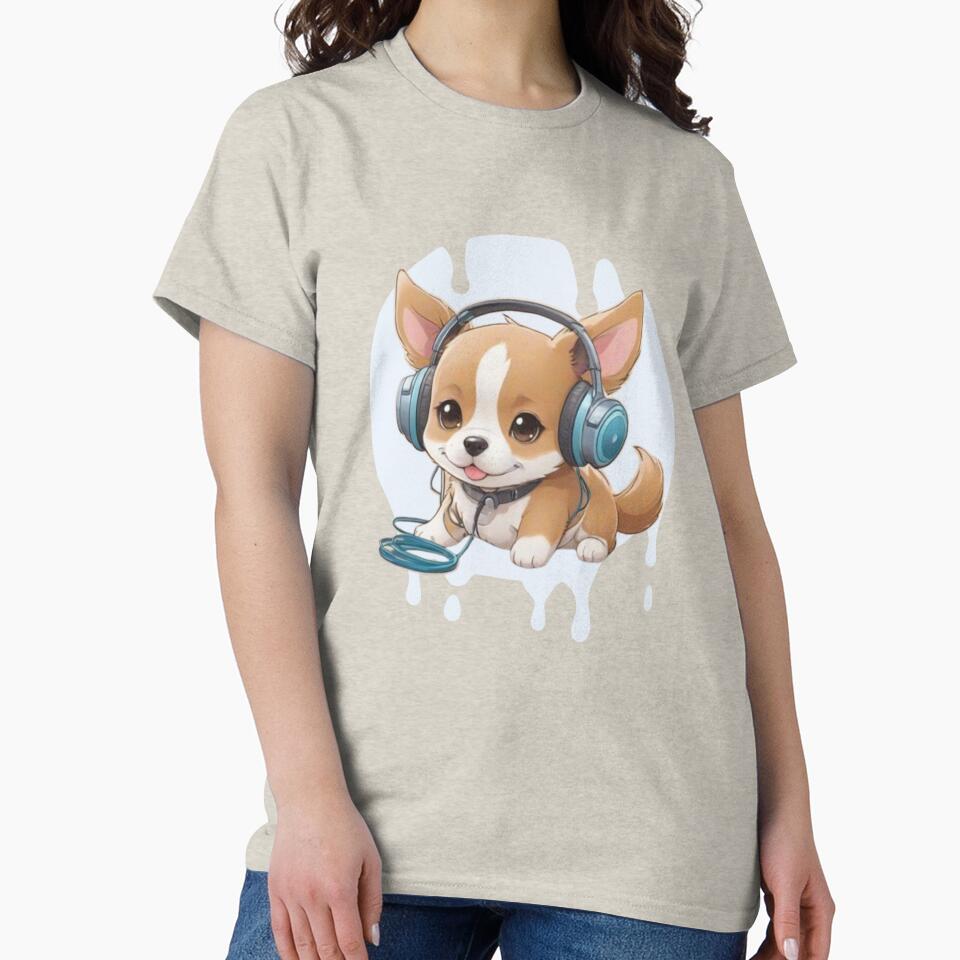 Cute Kawaii Puppy with Headphones by Ecmoprints