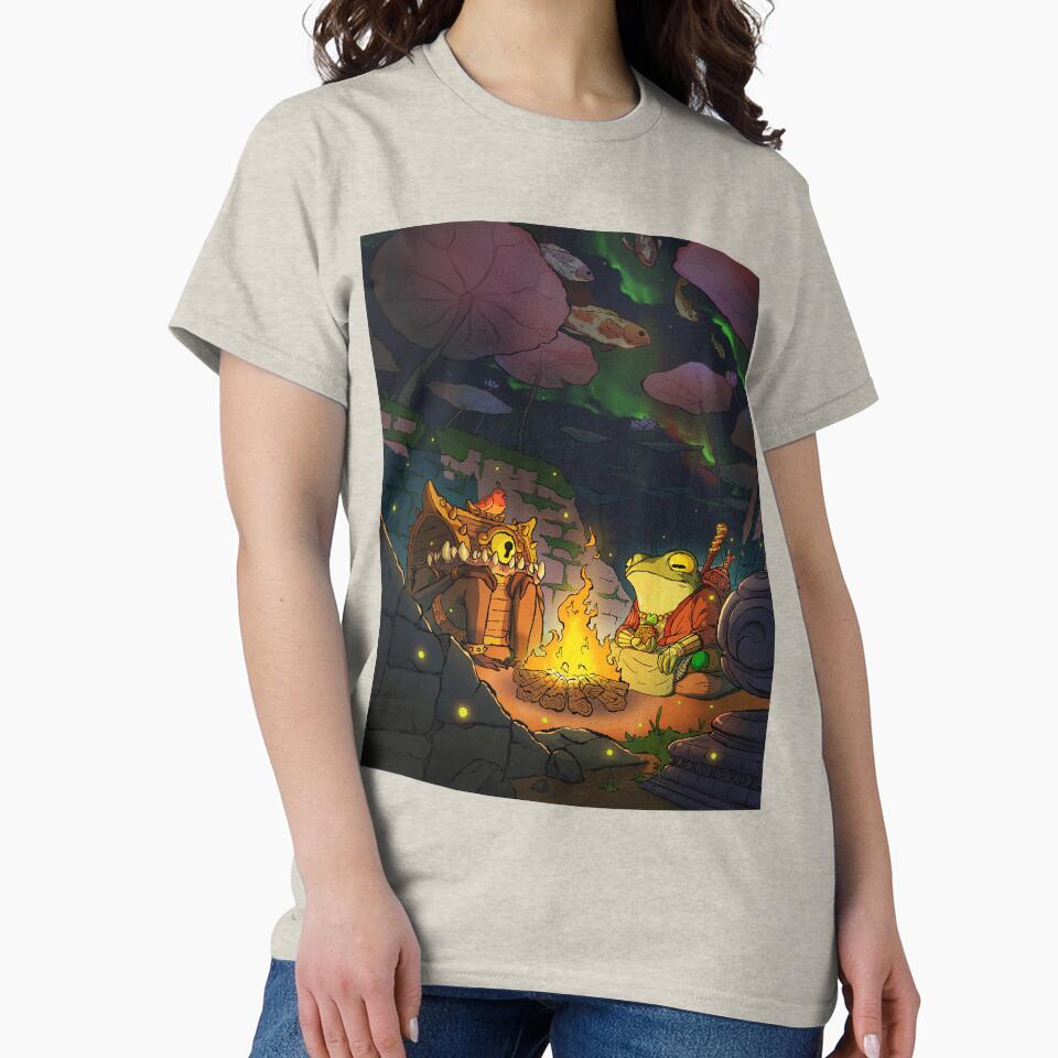 fantasy monk frog and mimic bonfire night wholesome asian style illustration by DingHuArt T-Shirts, Hoodie,... (Image 2)