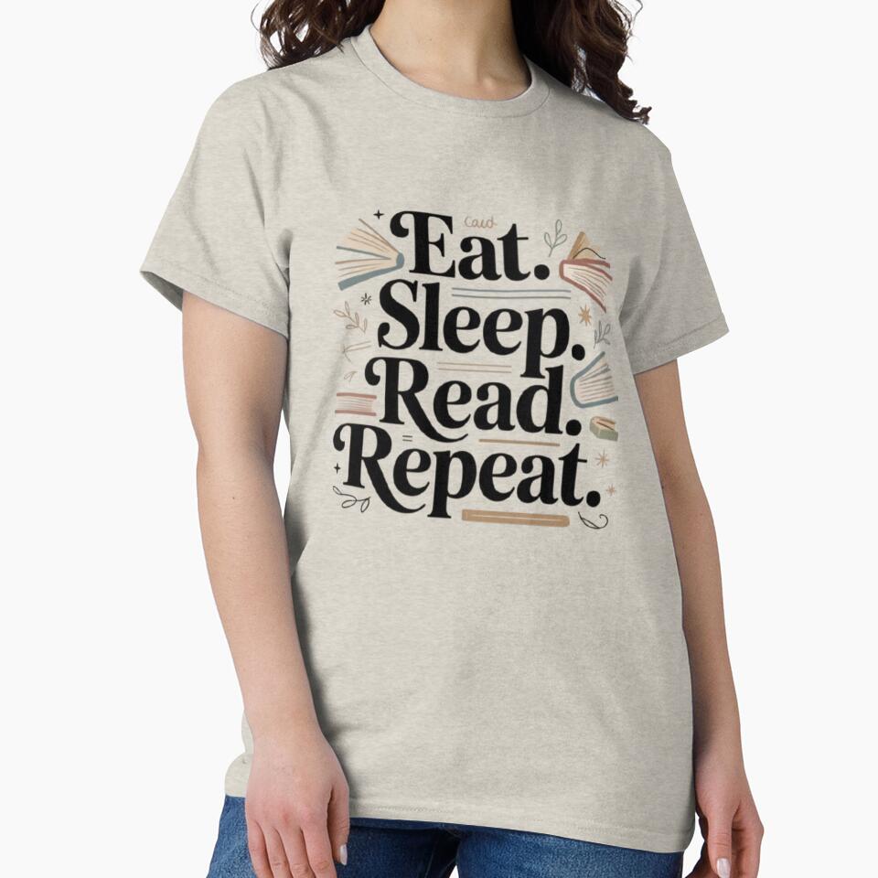 Eat Sleep Read Repeat Book Lover Typography Design by KomalArtStudio T-Shirts, Hoodie, Sweatshirt | BlankRebels.com (Image 2)