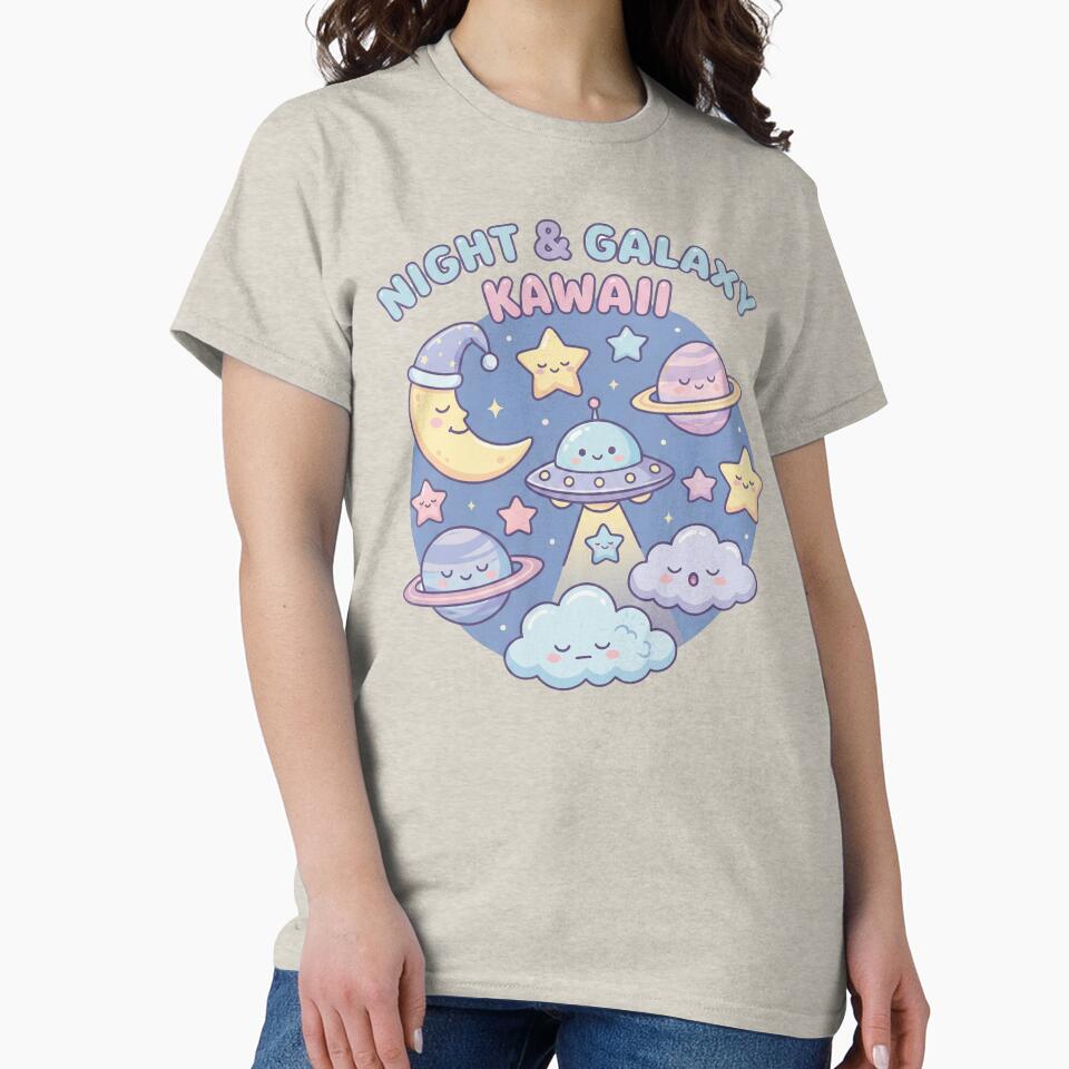 Kawaii Space Night – Cute Moon UFO & Planets by TheRaiShop T-Shirts, Hoodie, Sweatshirt | BlankRebels.com (Image 2)