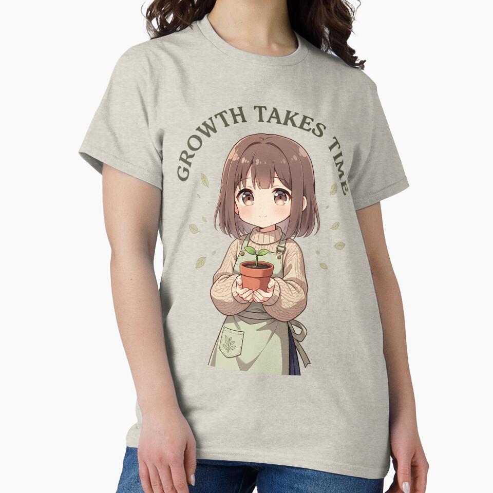 Growth Takes Time Lo-Fi Anime Plant Mom Patience Typography Art by GiftsForge T-Shirts, Hoodie, Sweatshirt (Image 2)