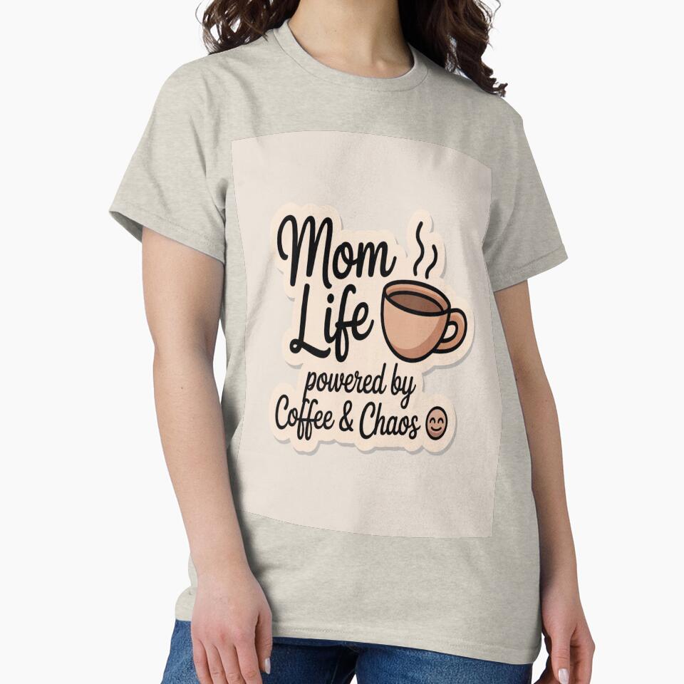 Mom Life Powered by Coffee & Chaos Sticker | Funny Mom Life Quote by sweetyrana123 T-Shirts, Hoodie, Sweatshirt (Image 2)
