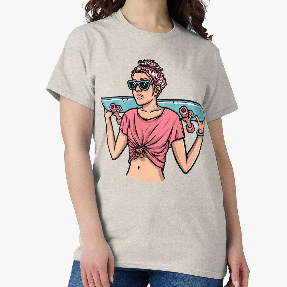 Woman with skateboard illustration by Acim0 T-Shirts, Hoodie, Sweatshirt | BlankRebels.com (Image 2)