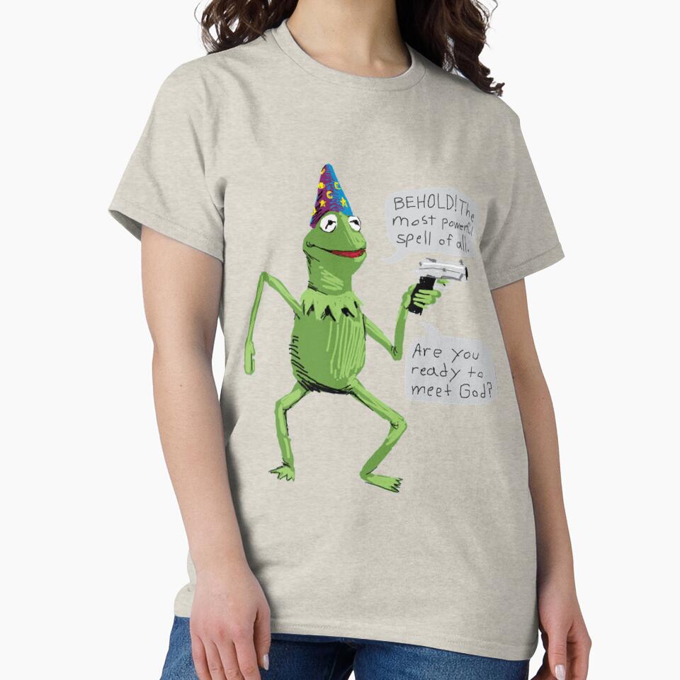 Wizard Kermit with Gun behold the most powerful spell of all. are you ready to meet god| Gift shirt by lucidama