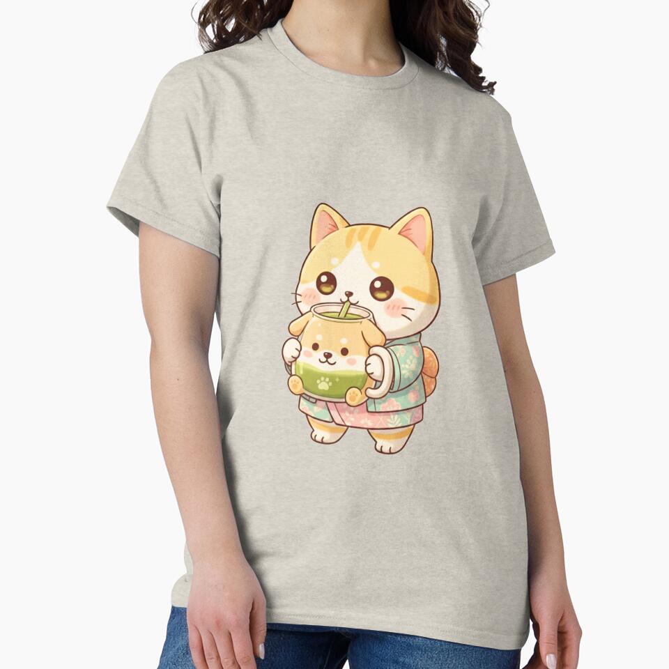 Kawaii Cat Drinking Matcha by SakuraVibes T-Shirts, Hoodie, Sweatshirt | BlankRebels.com (Image 2)