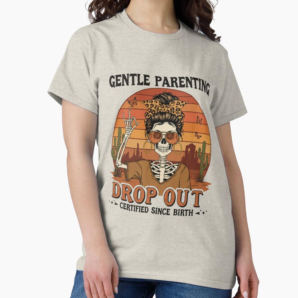 Rebellious Skeleton Mom with Leopard Bandana | Gentle Parenting Drop Out | Vintage Sunset Desert Design by... (Image 2)
