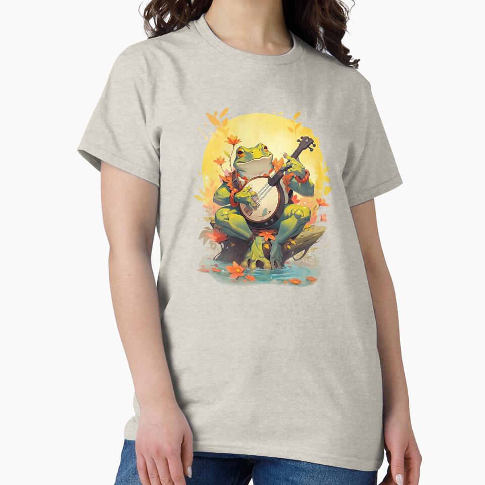 Cottagecore frog playing banjo by the lake by Remek-Design T-Shirts, Hoodie, Sweatshirt | BlankRebels.com (Image 2)