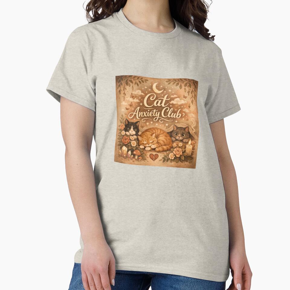 Cat Anxiety Club – Aesthetic Vintage Cozy Cat Illustration by Sanika arts T-Shirts, Hoodie, Sweatshirt (Image 2)