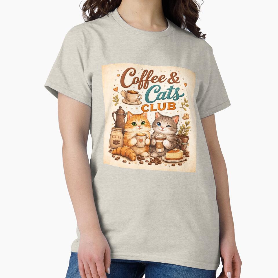 Coffee and Cats Club Vintage Aesthetic Cat Lover Design by Sanika arts