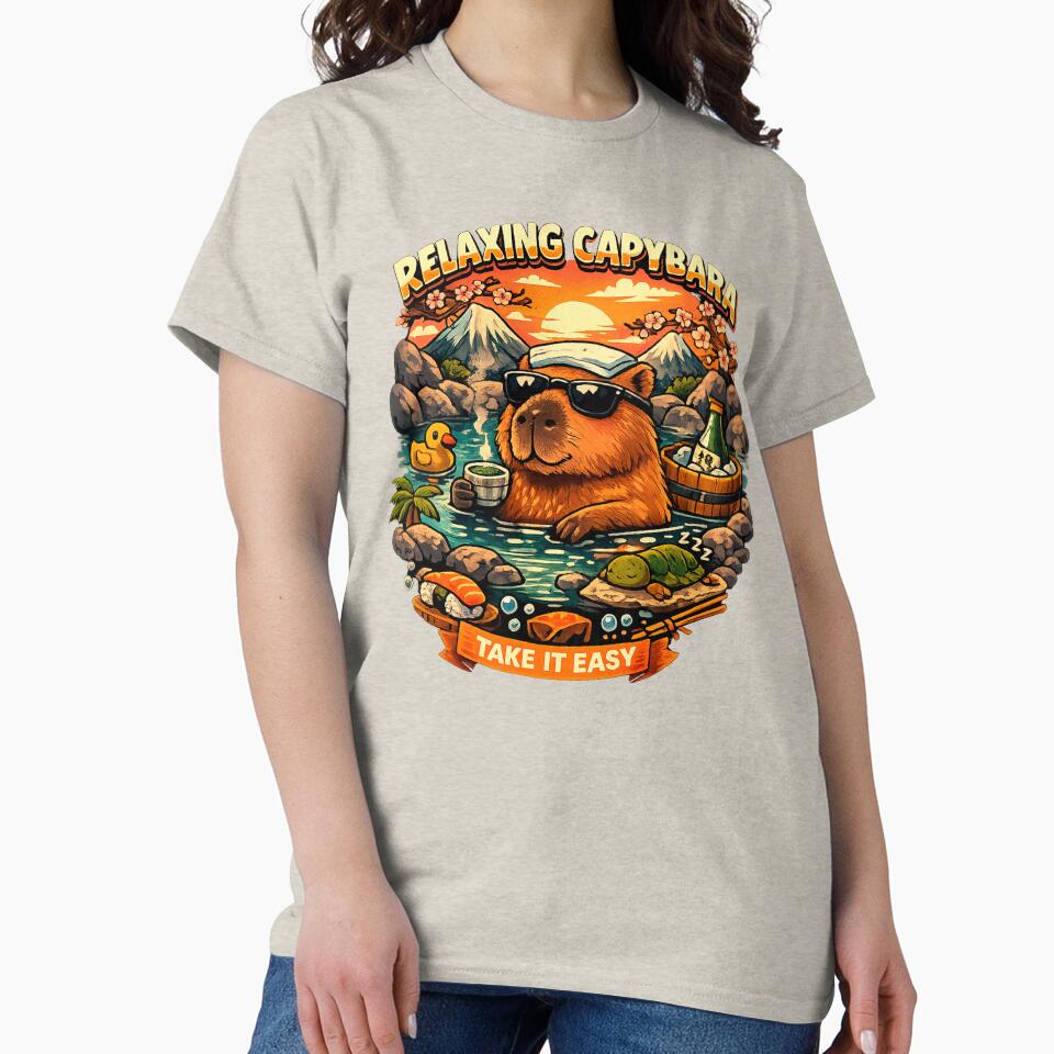 Relaxing Capybara Hot Spring – Cute Capybara Chill Animal Illustration T-Shirts, Hoodie, Sweatshirt