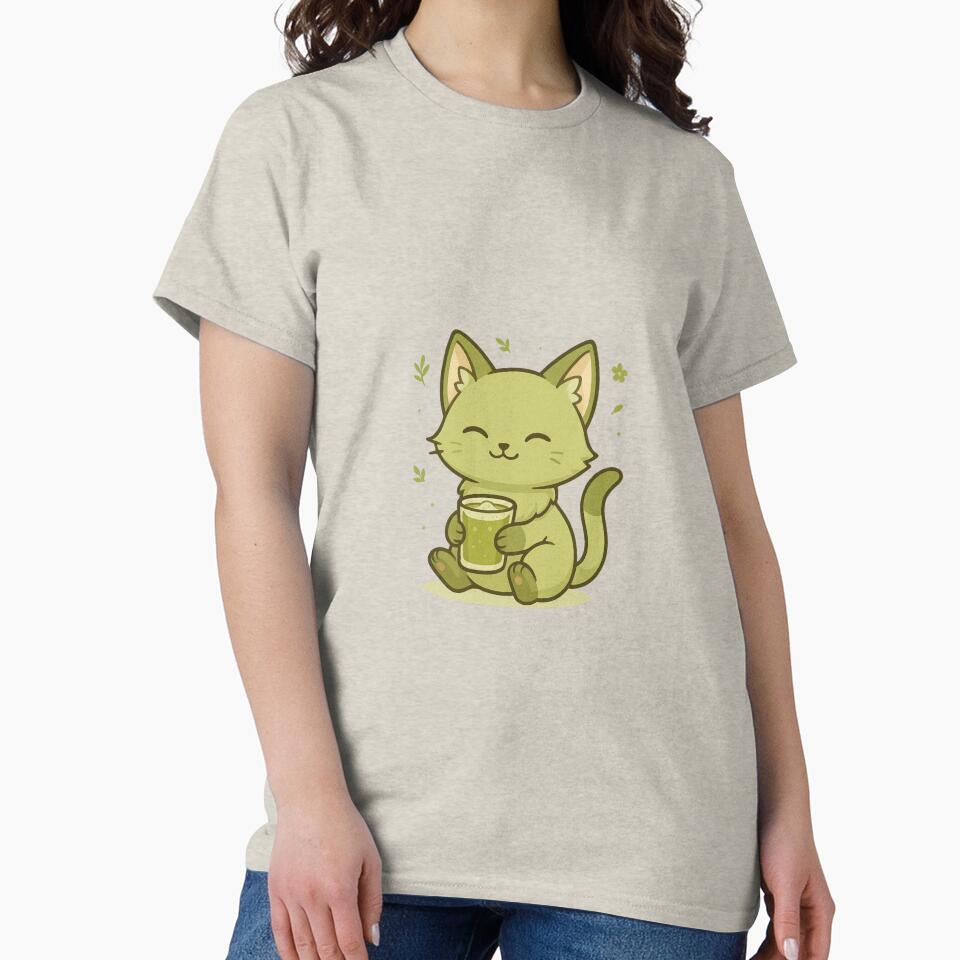 Matcha Mew – The Tea Cat | Calm Chibi Cottagecore Sticker by ColorSplash123 T-Shirts, Hoodie, Sweatshirt (Image 2)