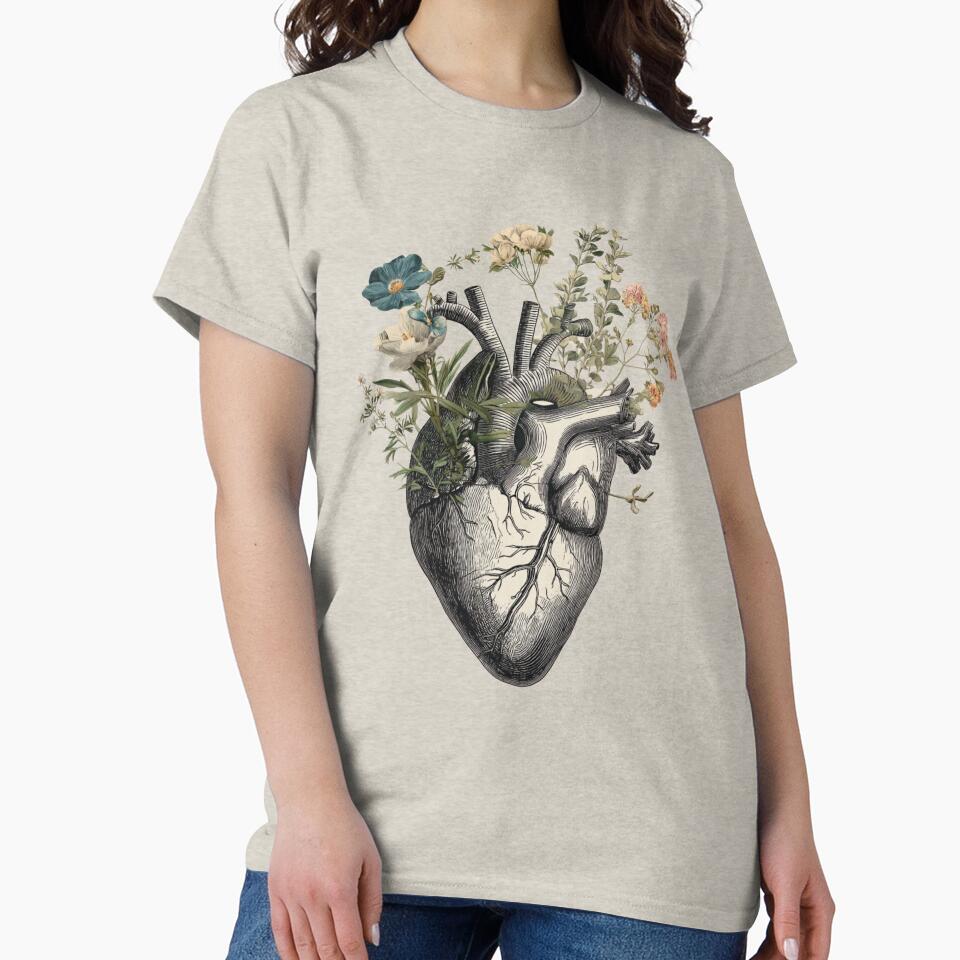 Anatomical heart with wildflowers, botanical medical illustration by BoxofMoments T-Shirts, Hoodie, Sweatshirt (Image 2)