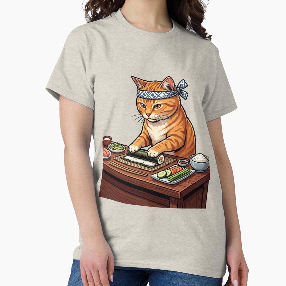 Cute Ginger Cat Sushi Master Chef Rolling Sushi by HappySproutArt