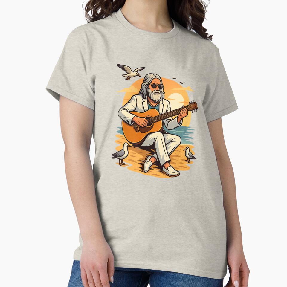 Elderly White Hippie Beach Guitarist – Chill Sunset Music Design by Lunaria Arts T-Shirts, Hoodie, Sweatshirt (Image 2)