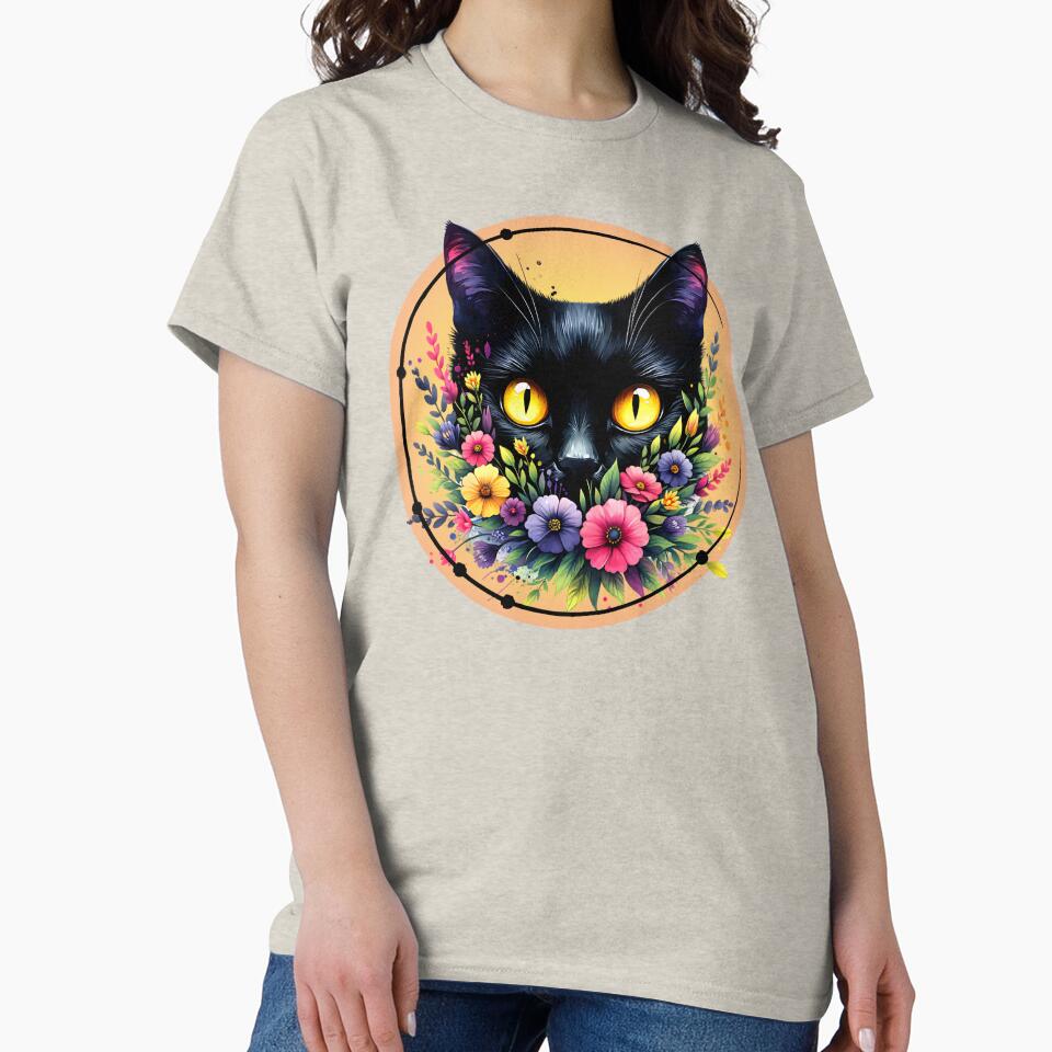 Floral Black Cat by I-I-Trading-Co