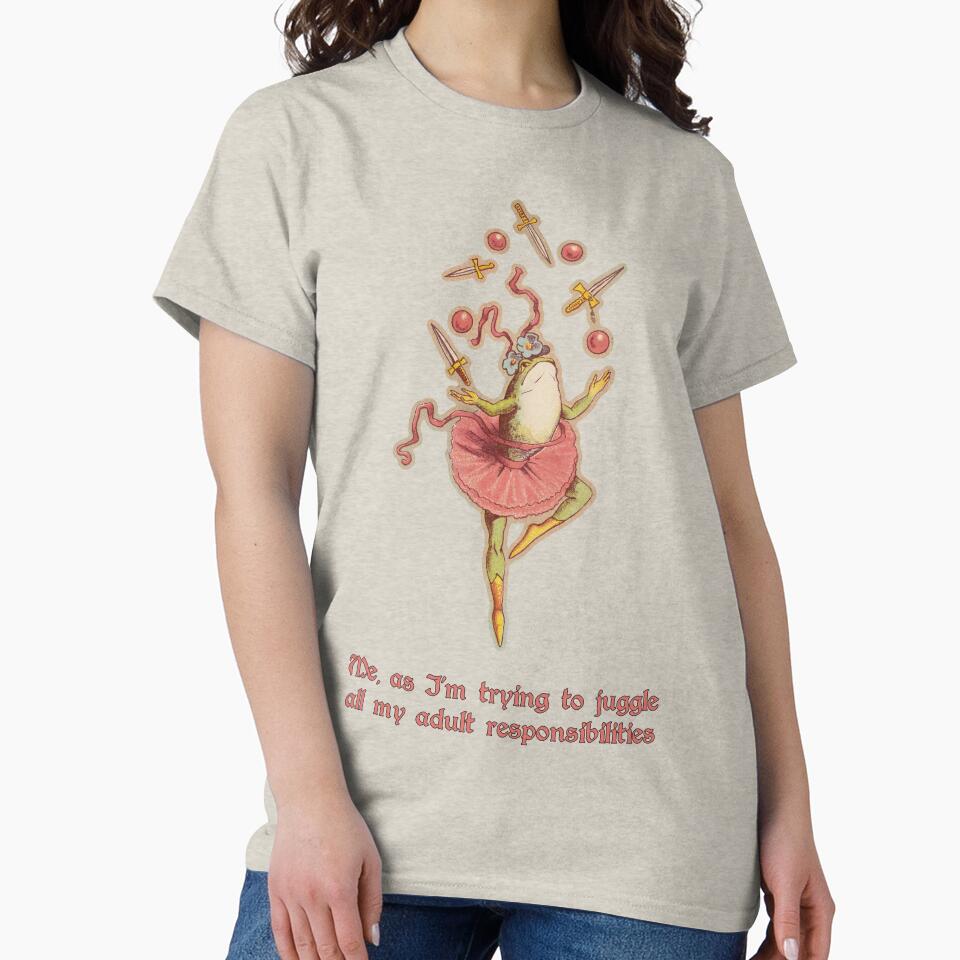 Juggling Adult Responsibilities – Funny Vintage Frog Ballerina Meme Design by Glitchkammer Store T-Shirts,... (Image 2)