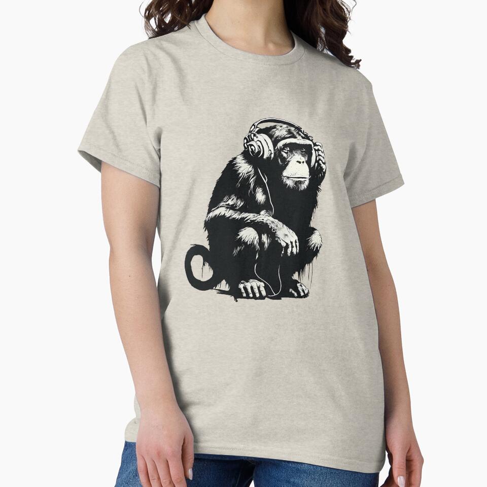 Banksy DJ Monkey Thinker with Headphones by hamishby T-Shirts, Hoodie, Sweatshirt | BlankRebels.com (Image 2)