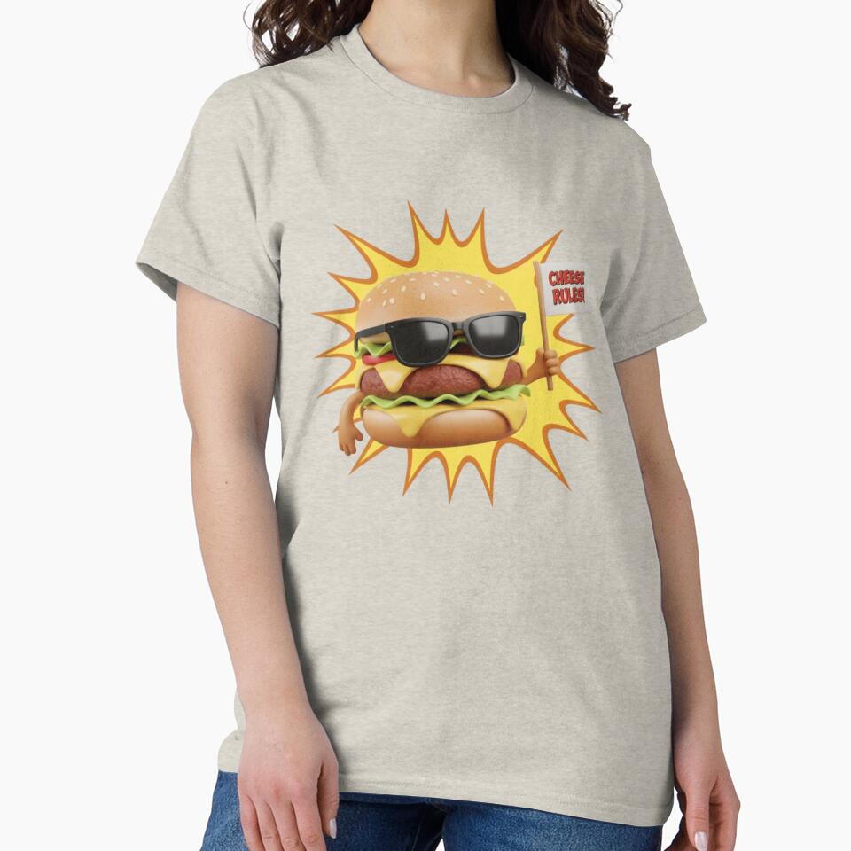 Cheese Rules! Cool Cheeseburger Character with Sunglasses & Flag Pop Art by Scorpio Art T-Shirts, Hoodie,... (Image 2)