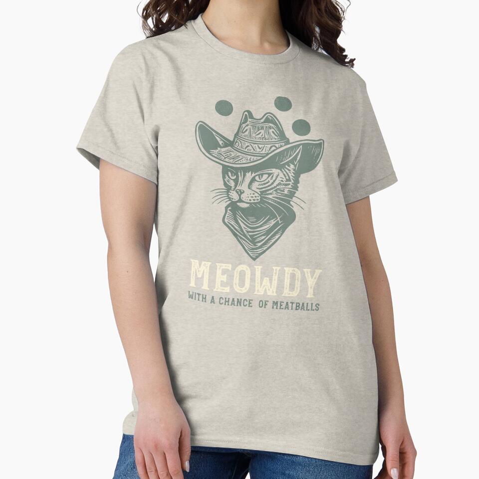 Funny Cowboy Cat Pun Meowdy with a Chance of Meatballs by whyitsme T-Shirts, Hoodie, Sweatshirt | BlankRebels.com (Image 2)
