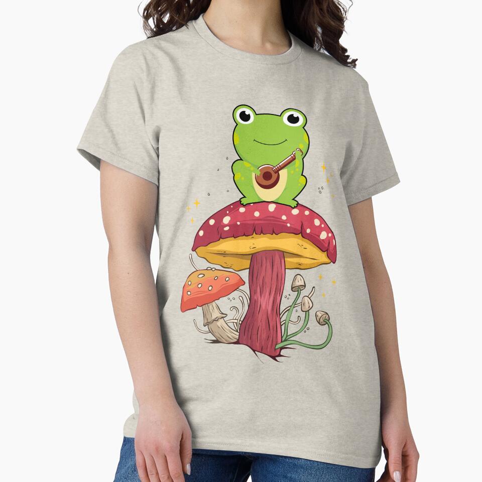 Cottagecore Aesthetic Frog Playing Banjo On Mushroom Cute by EIMgraphic T-Shirts, Hoodie, Sweatshirt (Image 2)