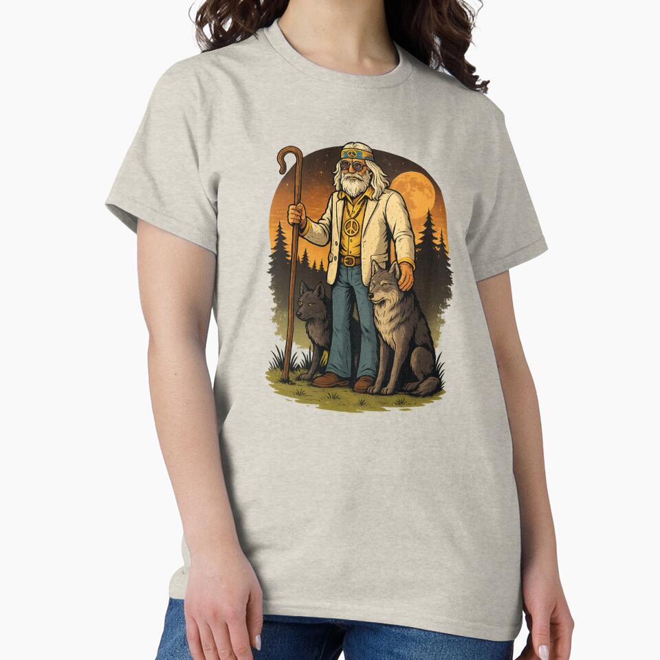 Elderly White Hippie Wolf Shepherd – Mystical Funny Retro Design by Lunaria Arts T-Shirts, Hoodie, Sweatshirt (Image 2)