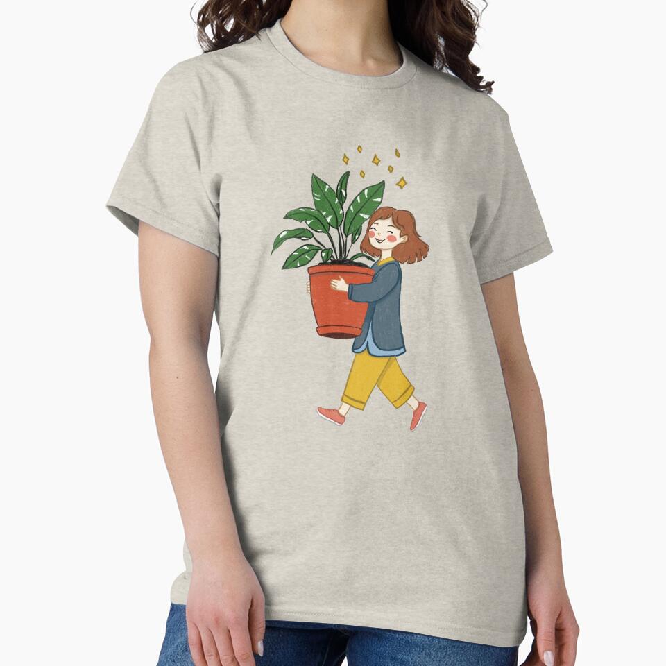 Girl Carrying a Big Plant – Whimsical Hand-Drawn Plant Lover Illustration by TheEchoWood T-Shirts, Hoodie,... (Image 2)