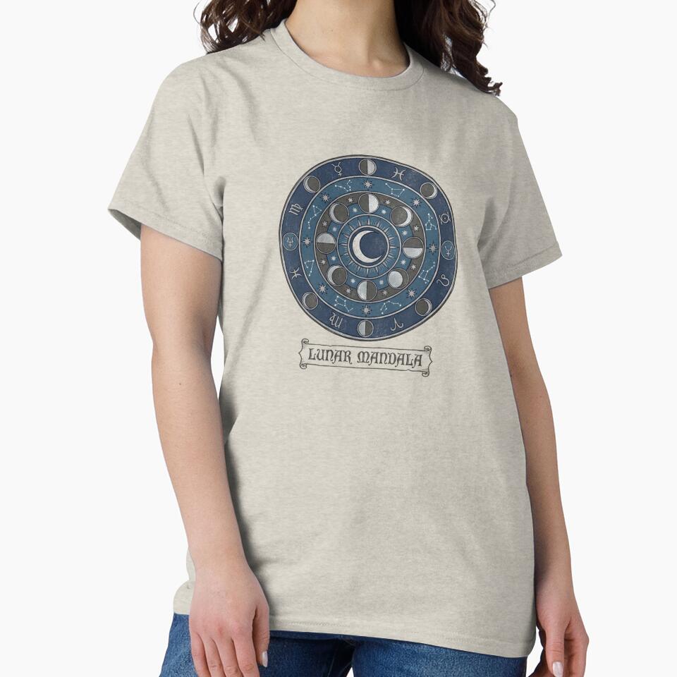 Lunar Mandala – Moon Phases & Zodiac Wheel Mystic Design by Afridi Art House T-Shirts, Hoodie, Sweatshirt (Image 2)