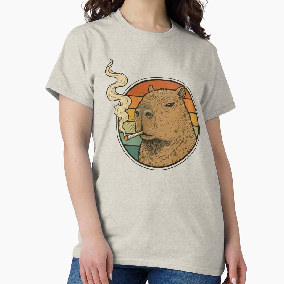 Chill Capybara Smoking Retro Sunset - Funny Aesthetic Animal Art by TSE DESIGN T-Shirts, Hoodie, Sweatshirt (Image 2)