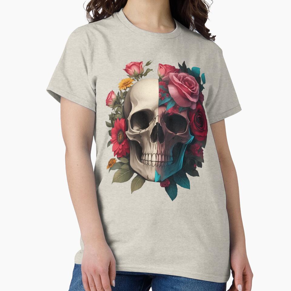 Two face floral skull by PrintSoulDesign T-Shirts, Hoodie, Sweatshirt | BlankRebels.com (Image 2)