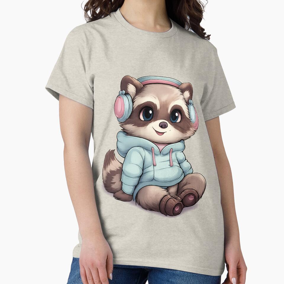 Cute Cartoon Raccoon in Hoodie and Headphones by RavenDistrict