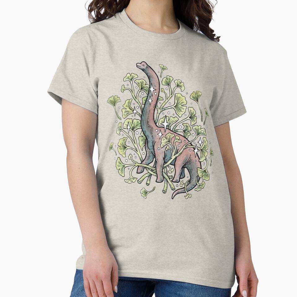 Brachio Ginkgo | Calm Color Palette | Dinosaur Botanical Art by OMEGAFAUNA T-Shirts, Hoodie, Sweatshirt (Image 2)