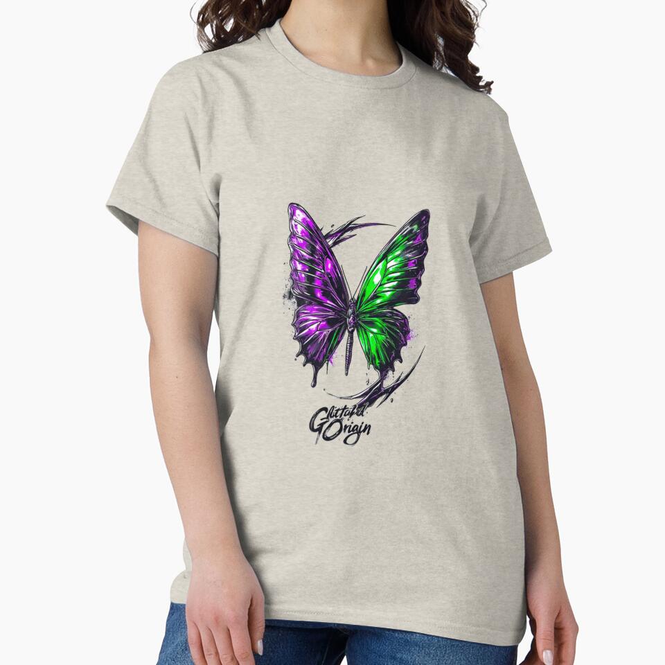 Glitched Origin Butterfly – Y2K Cyber Chrome Streetwear by Shift-Bloom T-Shirts, Hoodie, Sweatshirt (Image 2)